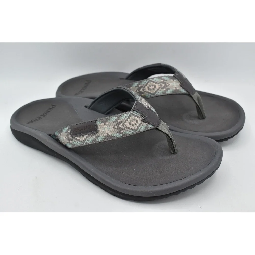 Pendleton Mens Size 10 Gray Blue Southwestern Flip Flop Sandals Thongs Shoes